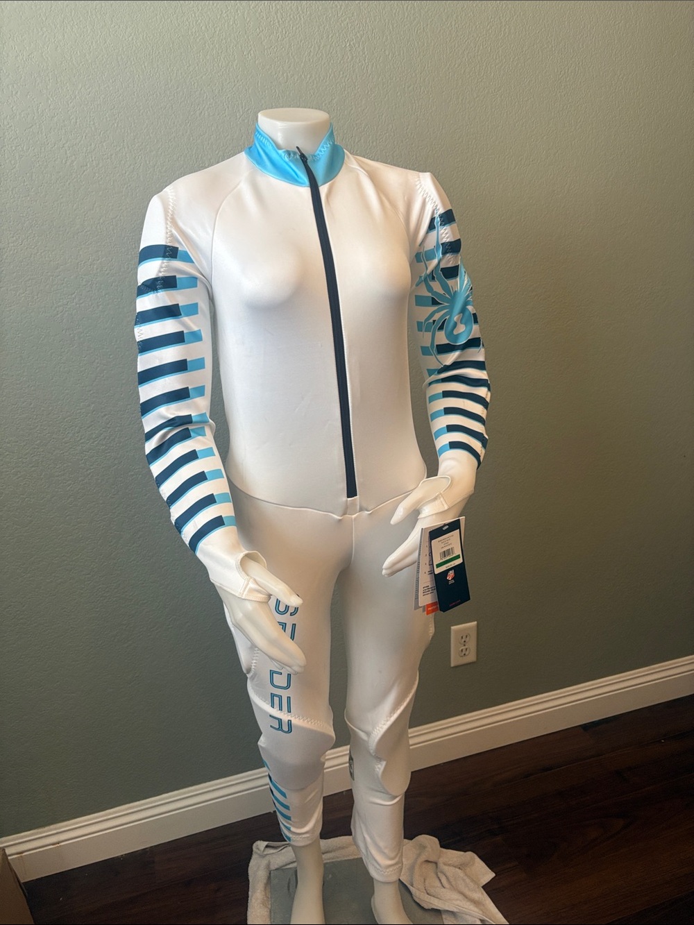 Spyder White and Teal Full-Zip Racing Jumpsuit